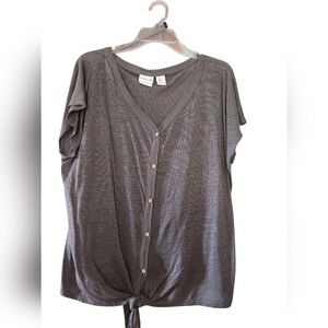 Rachel Zoe Gray/Green Button Down Shirt with Tie Front 100% LINEN